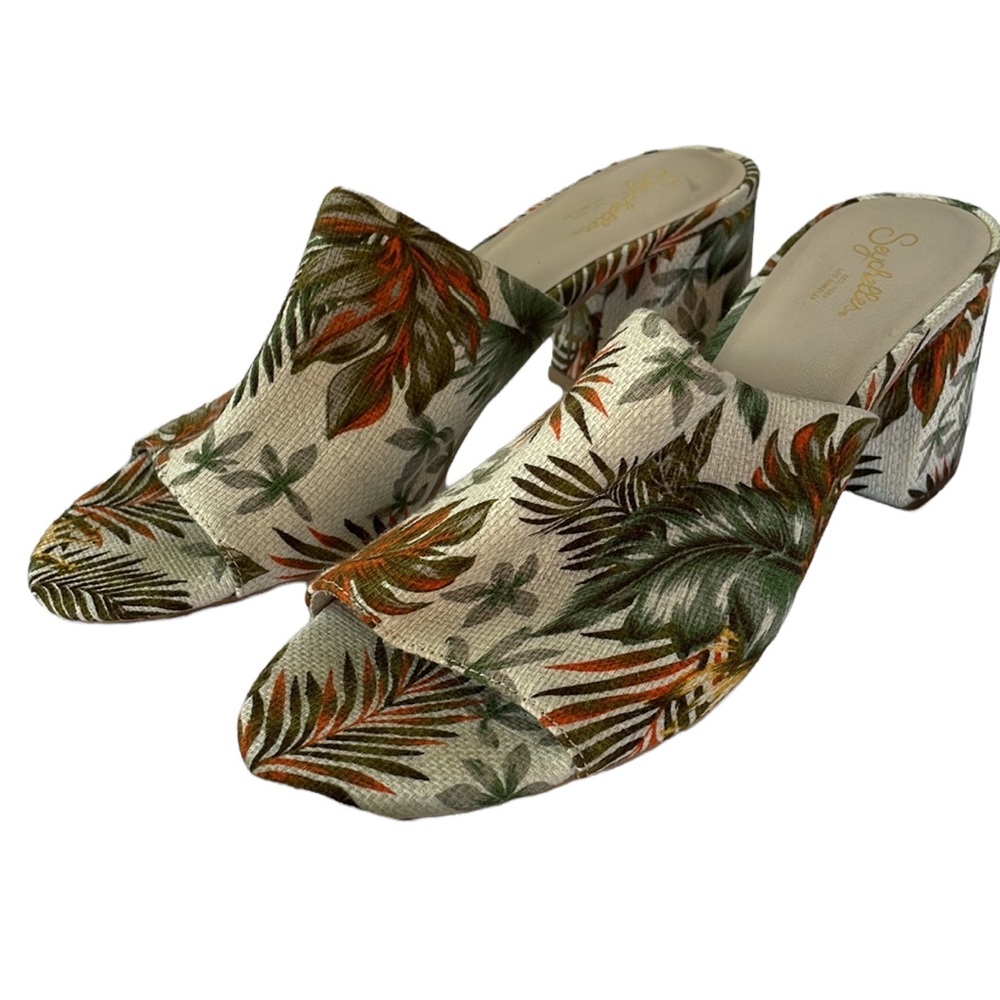 Tropical Leaves mule heel sandals